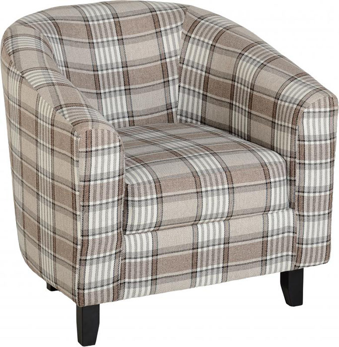 Hammond Tub Chair in Grey And Brown Tartan Fabric